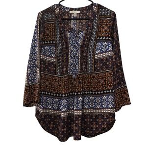 Pale Sky‎ Women's Blouse Sz PM Floral Pattern Long Sleeve